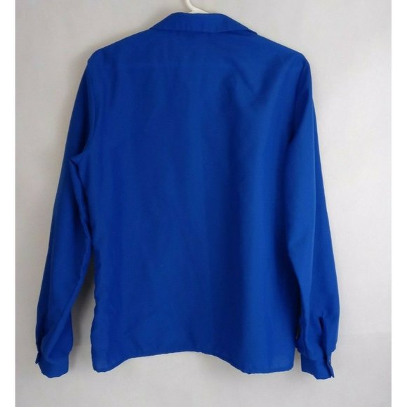 Stacy Michaels Blue Long Sleeve Blouse With Silver Embroidery On Collar Medium - Picture 2 of 5
